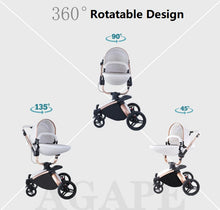 Lade das Bild in den Galerie-Viewer, 3-in-1-Kinderwagen-Trio aus Leder der neuesten Generation – Kinderwagen, Buggy und Autositz