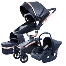 Lade das Bild in den Galerie-Viewer, 3-in-1-Kinderwagen-Trio aus Leder der neuesten Generation – Kinderwagen, Buggy und Autositz