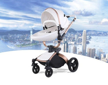 Lade das Bild in den Galerie-Viewer, 3-in-1-Kinderwagen-Trio aus Leder der neuesten Generation – Kinderwagen, Buggy und Autositz