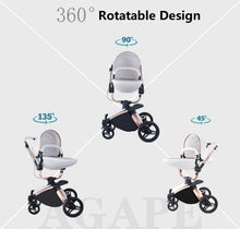 Lade das Bild in den Galerie-Viewer, 3-in-1-Kinderwagen-Trio aus Leder der neuesten Generation – Kinderwagen, Buggy und Autositz