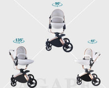 Lade das Bild in den Galerie-Viewer, 3-in-1-Kinderwagen-Trio aus Leder der neuesten Generation – Kinderwagen, Buggy und Autositz