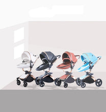 Lade das Bild in den Galerie-Viewer, 3-in-1-Kinderwagen-Trio aus Leder der neuesten Generation – Kinderwagen, Buggy und Autositz