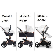 Lade das Bild in den Galerie-Viewer, 3-in-1-Kinderwagen-Trio aus Leder der neuesten Generation – Kinderwagen, Buggy und Autositz