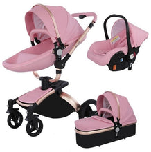 Lade das Bild in den Galerie-Viewer, 3-in-1-Kinderwagen-Trio aus Leder der neuesten Generation – Kinderwagen, Buggy und Autositz